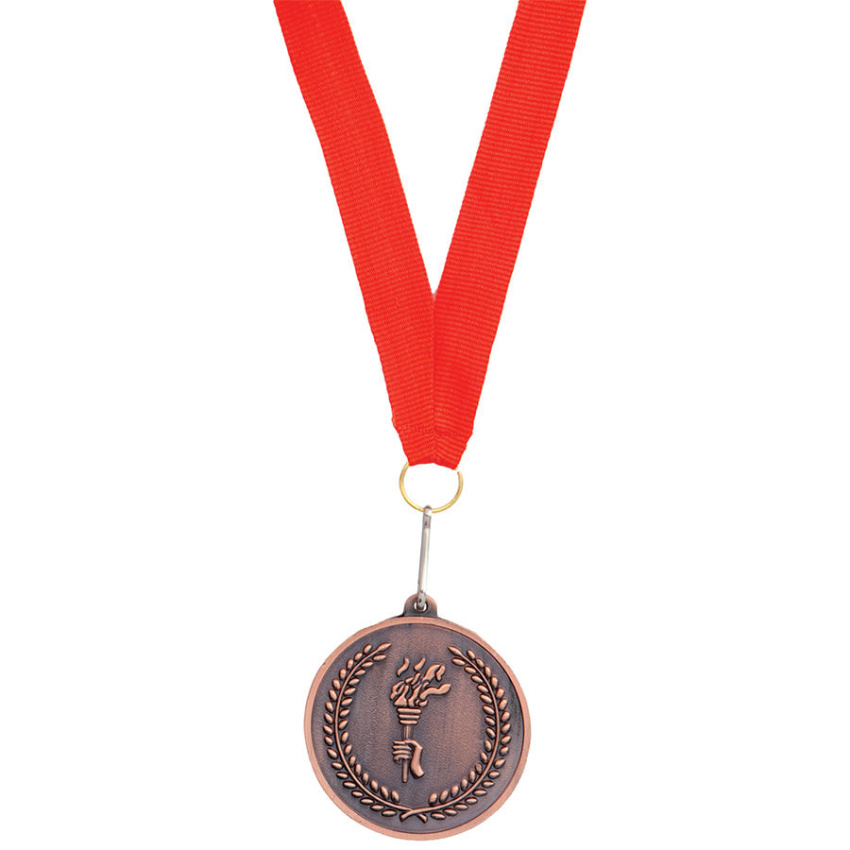 Медаль наградная на ленте  "Бронза", 48 см., D=5см., текстиль, металл, лазерная гравировка, шелкограф