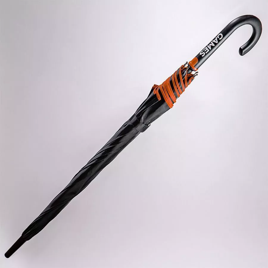 Зонт-трость "Back to black", полуавтомат, 100% полиэстер, черный с оранжевым