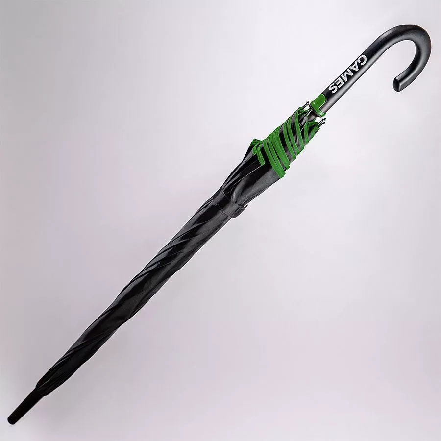 Зонт-трость "Back to black", полуавтомат, 100% полиэстер, черный с зеленым