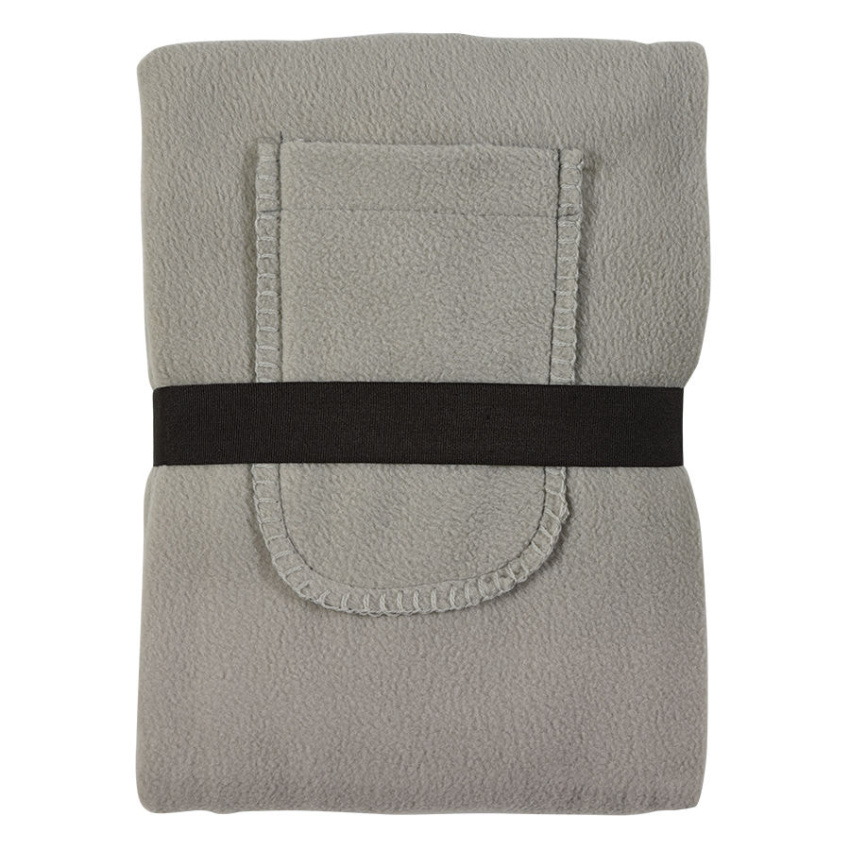 Плед  "Уютный" с карманами для ног,  серый, 130x150см, 260 гр. вышивка