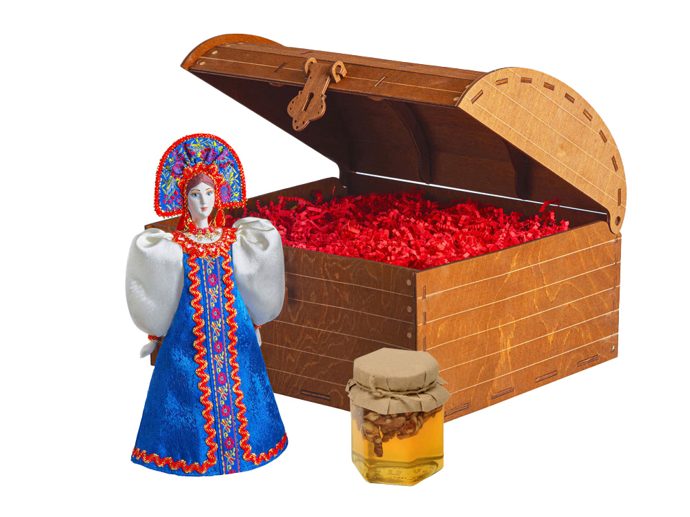 Подарочный набор: кукла фарфоровая, мёд с миксом из орехов