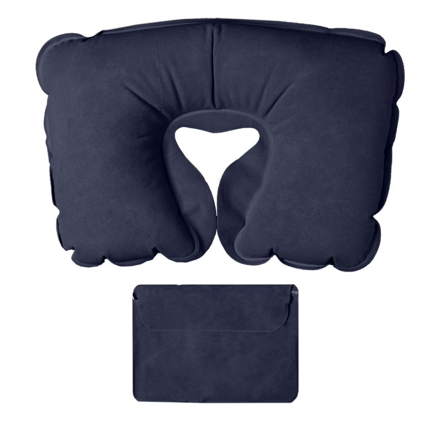 Подушка надувная дорожная в футляре, синий, 43,5х27,5 см, твил, шелкография