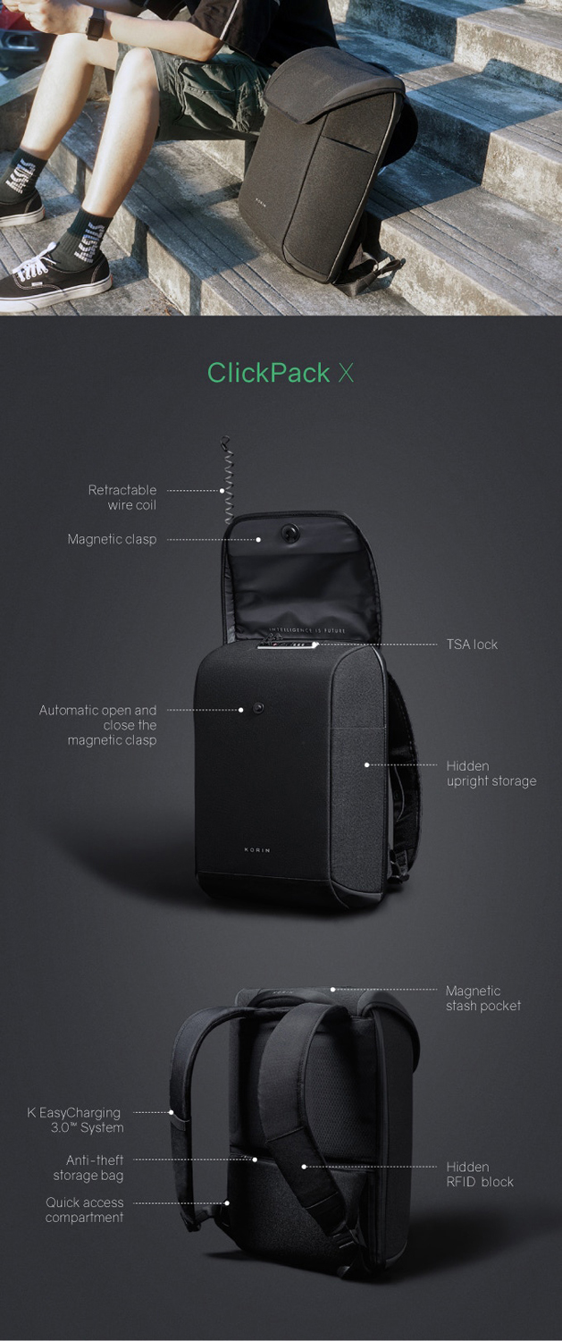 Рюкзак KORIN ClickPack X 45х32х15,5 см, с клапаном, черный