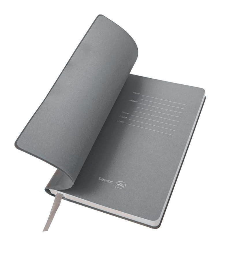 Бизнес-блокнот "Biggy", B5 формат, серый, серый форзац, мягкая обложка, в клетку