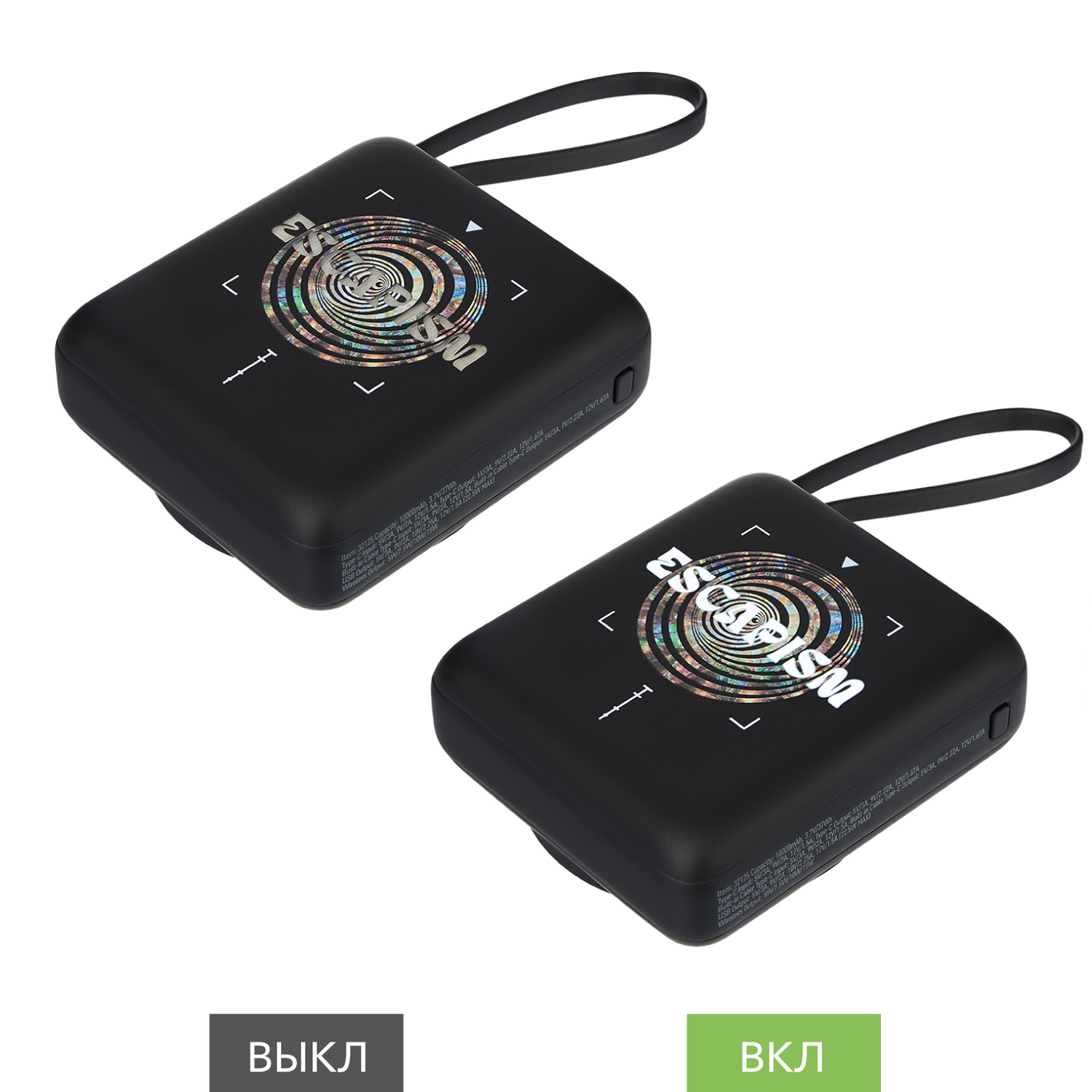 Внешний аккумулятор с подсветкой Ritter PD 10000mAh с функцией беспроводной зарядки 15W, черный