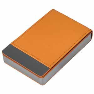 Визитница "Вертикаль", оранжевый, 9,5х6,4х1,7 см, иск. кожа, металл, лазерная гравировка