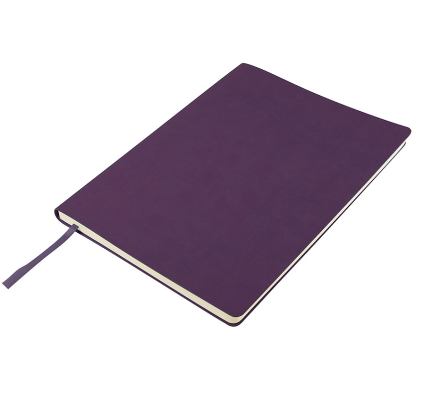 Бизнес-блокнот "Biggy", B5 формат, фиолетовый, серый форзац, мягкая обложка, в клетку