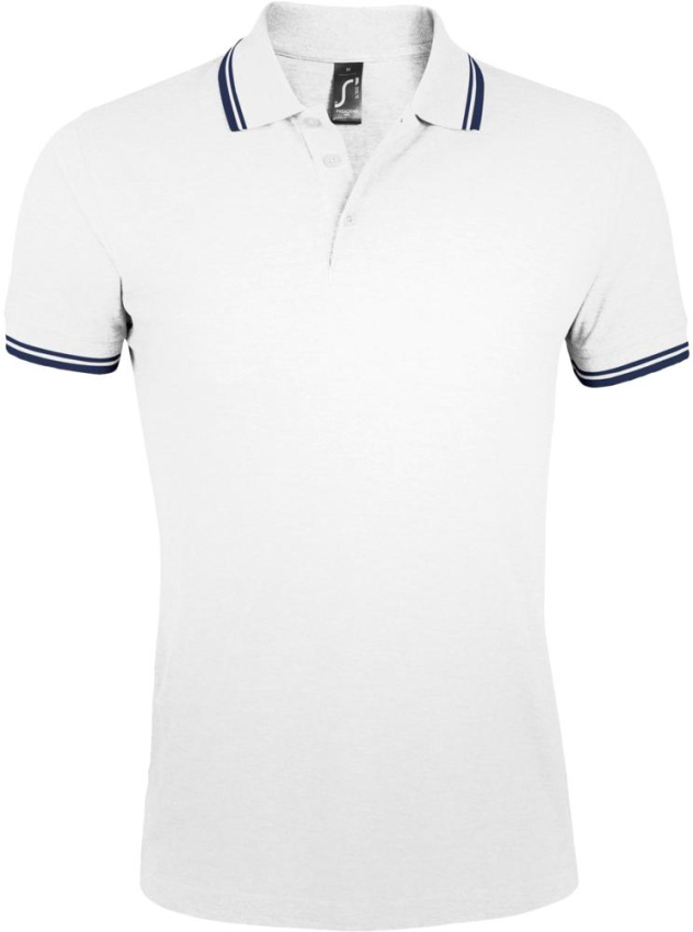 Рубашка поло мужская Pasadena Men 200 с контрастной отделкой белая с синим, размер S