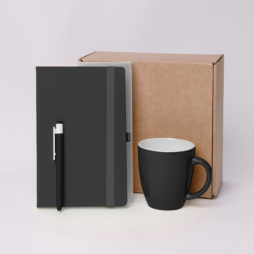 Подарочный набор JOY: блокнот, ручка, кружка, коробка, стружка, черный