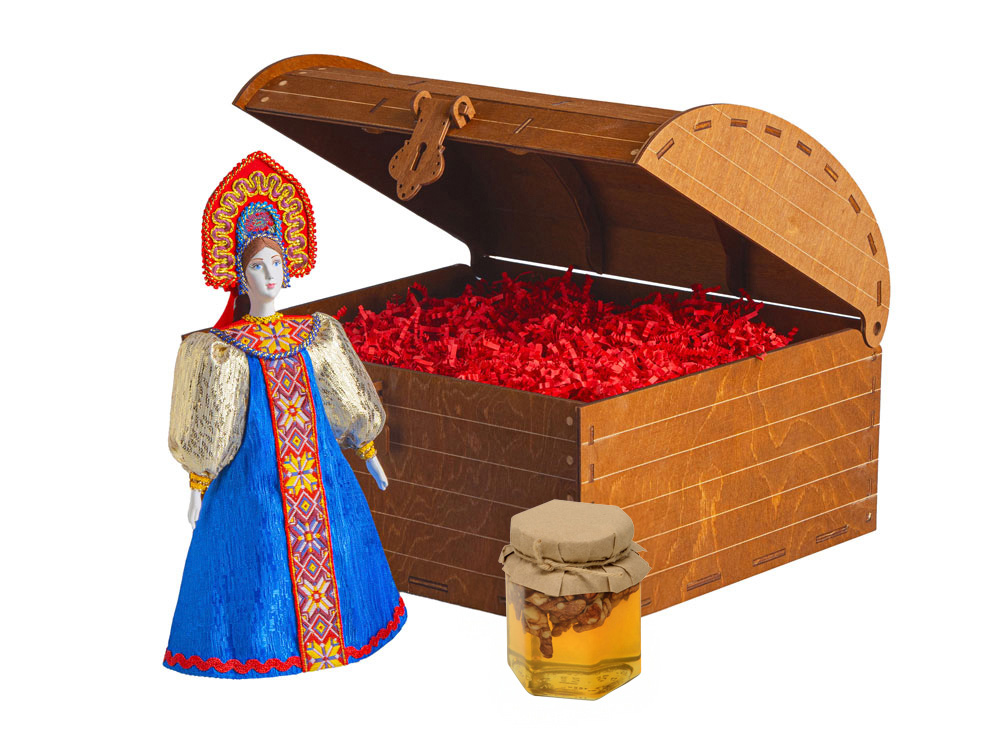 Подарочный набор: кукла фарфоровая, мёд с миксом из орехов
